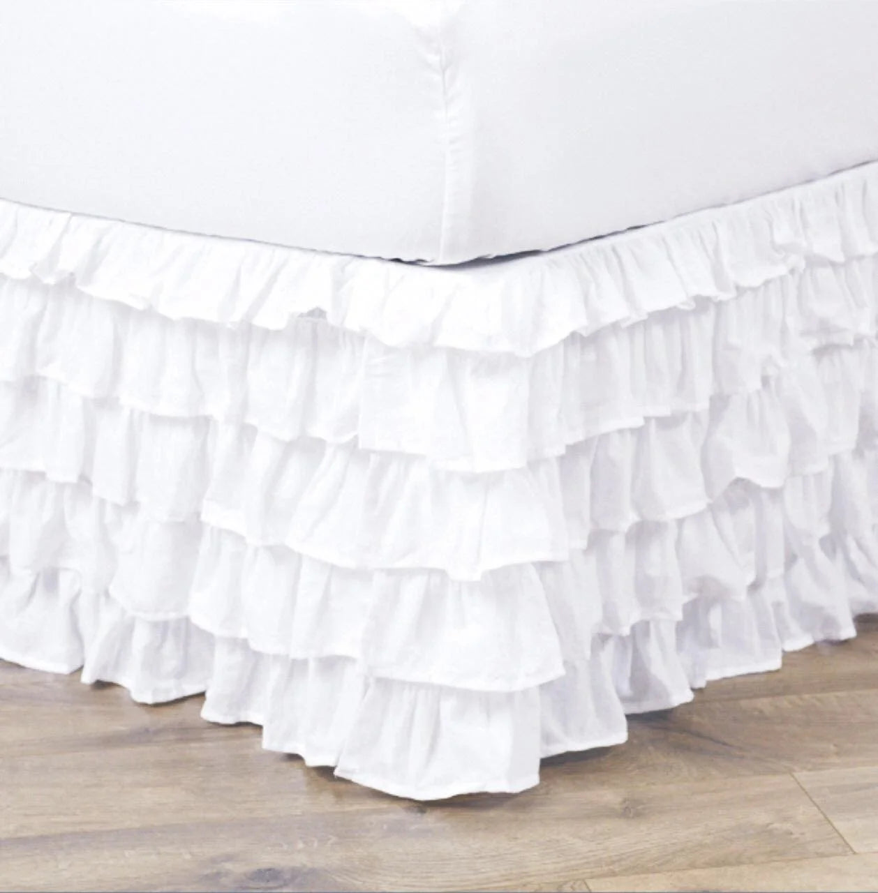 White Polyester Pleated Ruffled Bed Skirt, Queen