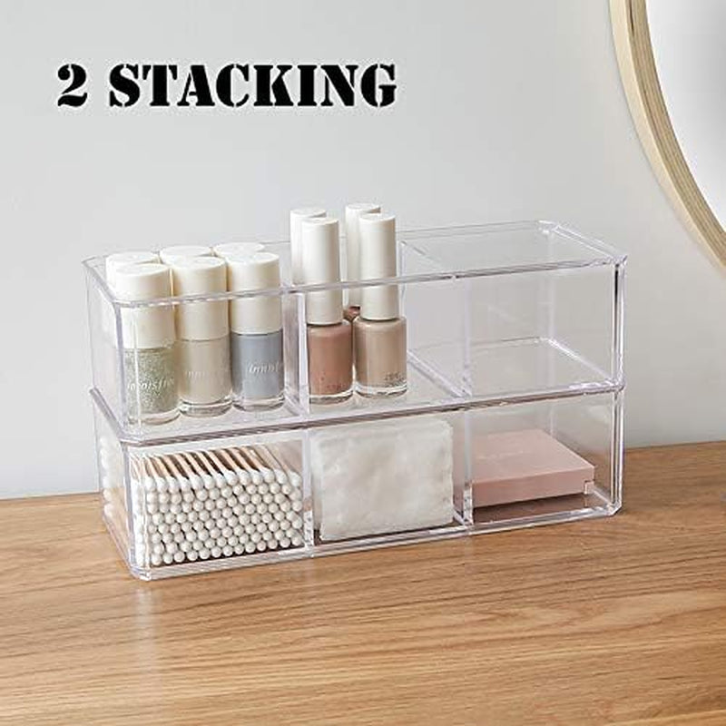 Qtip Holder Rectangle Cotton Ball and Swab Holder Organizer with Lid, Dustproof,Waterproof,Clear Acrylic 3 Compartment Cotton Pad Container for Cotton Swabs, Make up Pads, Cosmetics