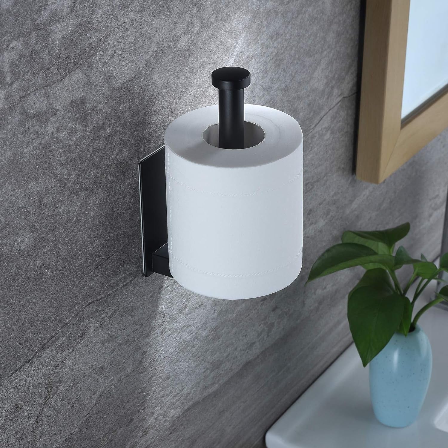 Toilet Paper Holder Self Adhesive - Black Toilet Roll Holder Adhesive Toilet Tissue Holder Stick on Wall for Bathroom and Kitchen, SUS 304 Stainless Steel