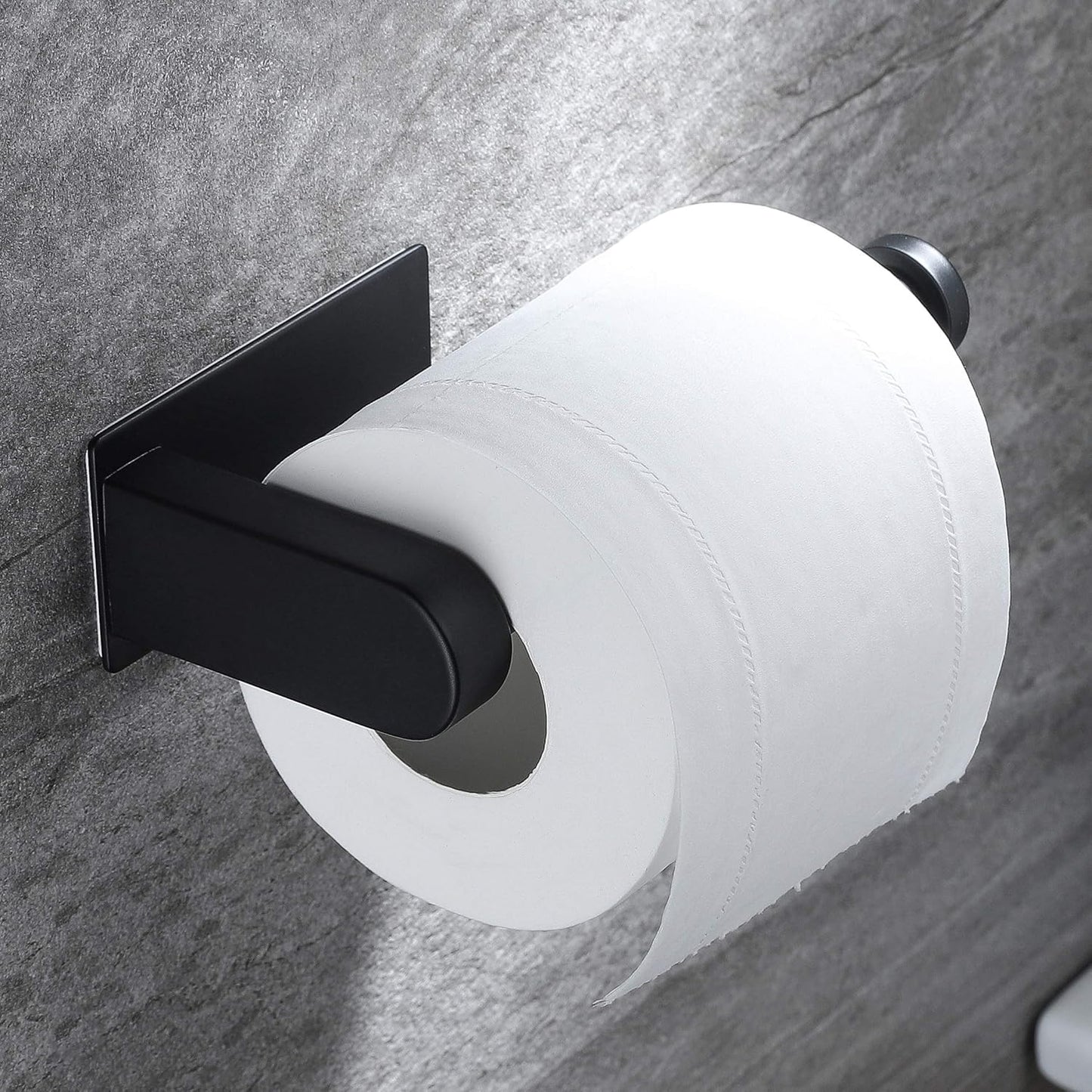 Toilet Paper Holder Self Adhesive - Black Toilet Roll Holder Adhesive Toilet Tissue Holder Stick on Wall for Bathroom and Kitchen, SUS 304 Stainless Steel