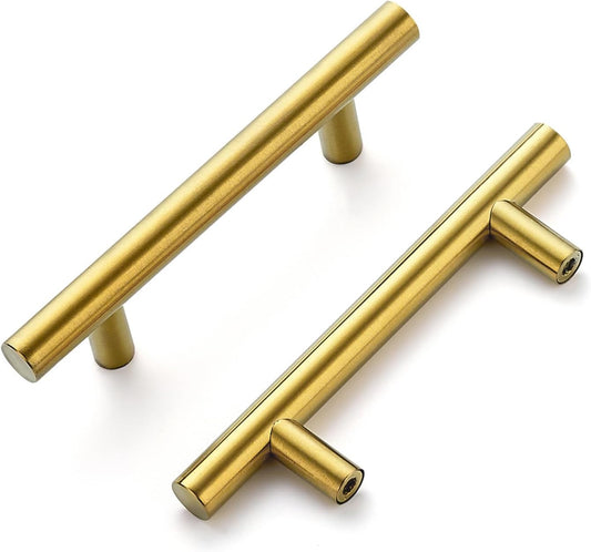 10 Pack 5 Inch Cabinet Pulls Brushed Brass Stainless Steel Kitchen Drawer Pulls Cabinet Handles 5”Length, 3” Hole Center