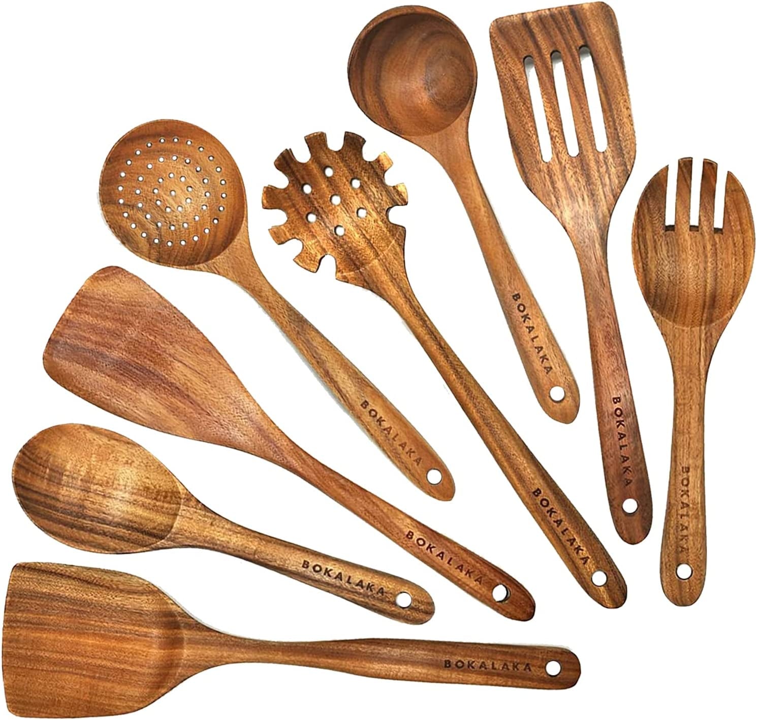 Wooden Spoons for Cooking, Teak Wooden Kitchen Utensils Set Wooden Cooking Utensils 8Pcs Wooden Spatulas Wooden Utensils for Cooking