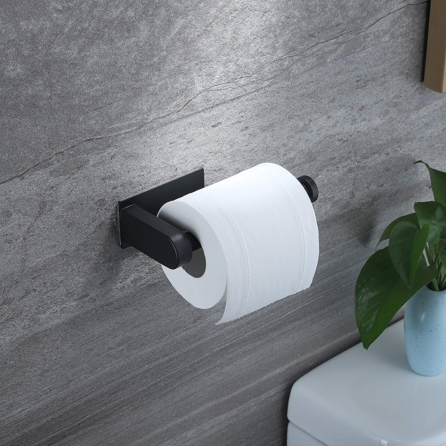 Toilet Paper Holder Self Adhesive - Black Toilet Roll Holder Adhesive Toilet Tissue Holder Stick on Wall for Bathroom and Kitchen, SUS 304 Stainless Steel