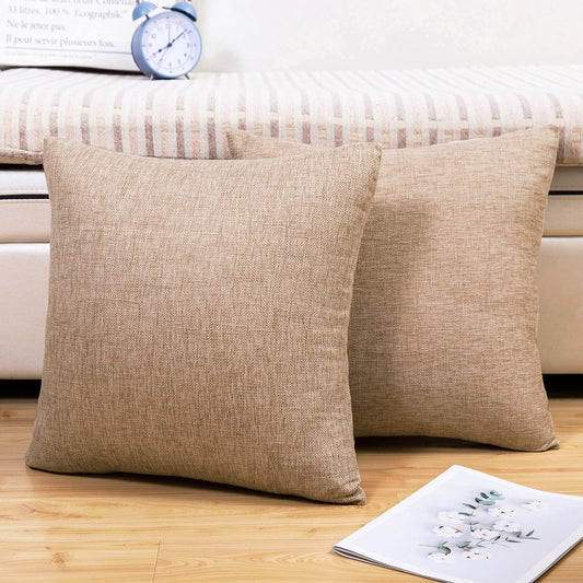 20X20 Inch Decorative Linen Throw Pillow Covers Pack of 2 Modern Solid Cushion Covers Farmhouse Spring Pillow Cases for Couch Sofa Bed, Light Coffee