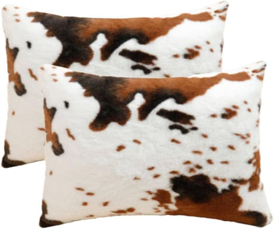 12X20 Soft Fur Lumbar Farm Throw Pillow Covers Faux Fur Cow Skin Hide Decor Rectangle Farmhouse Style Rustic Pillow Cover Western Decor Country Cushion Cover for Home Couch Sofa