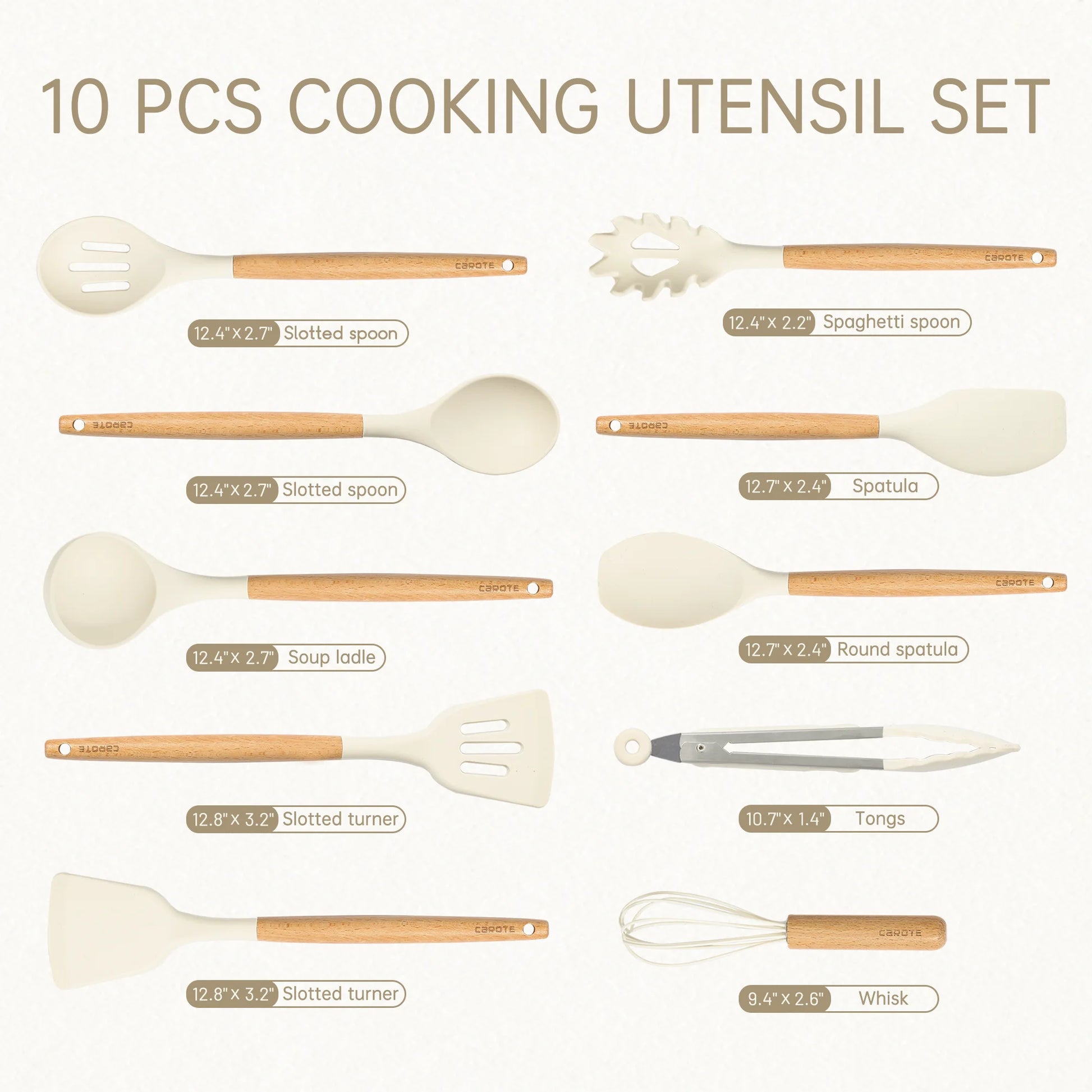 10 Pcs Silicone Cooking Utensils Set for Kitchen with Wooden Handle