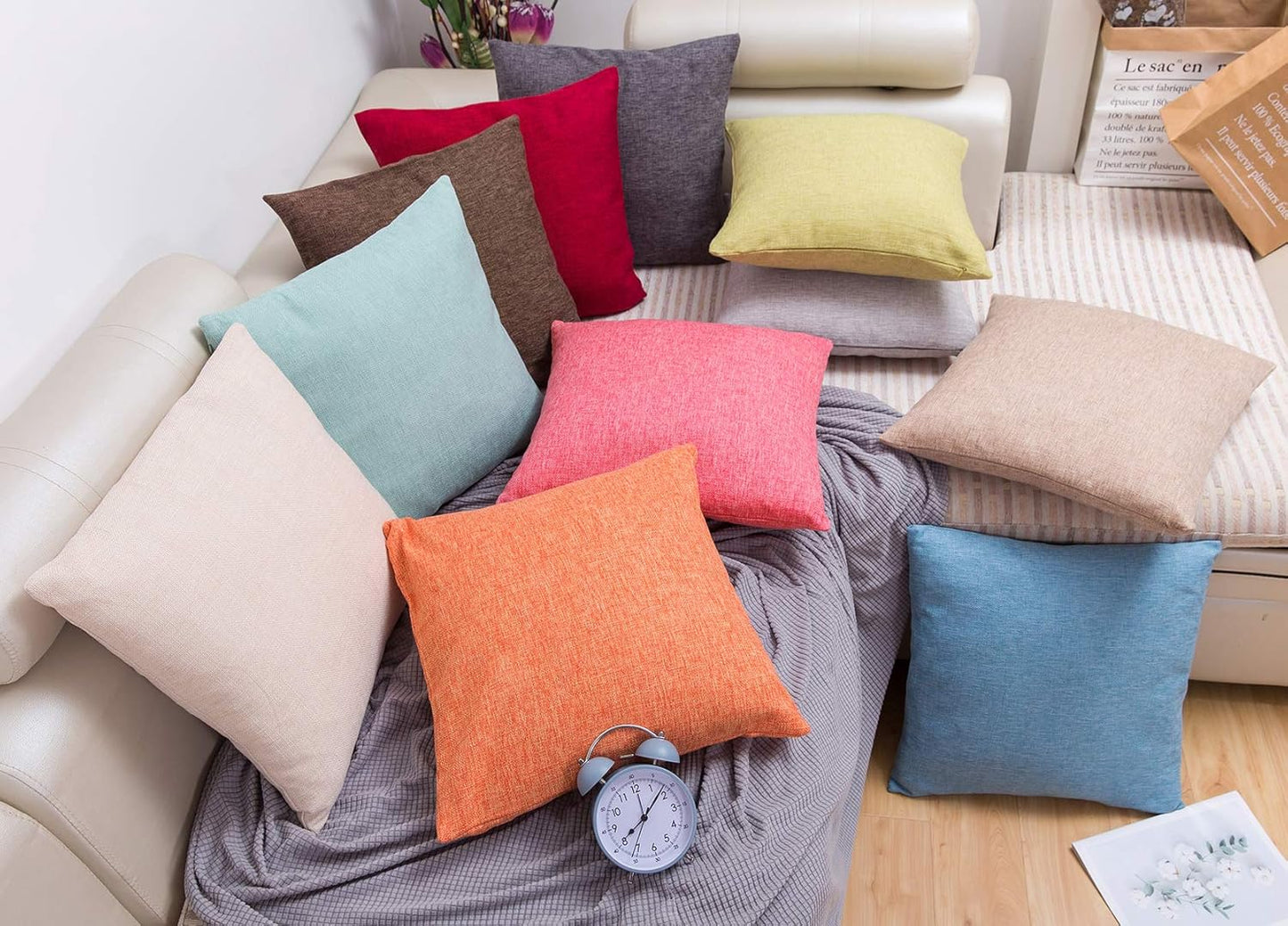 20X20 Inch Decorative Linen Throw Pillow Covers Pack of 2 Modern Solid Cushion Covers Farmhouse Spring Pillow Cases for Couch Sofa Bed, Light Coffee