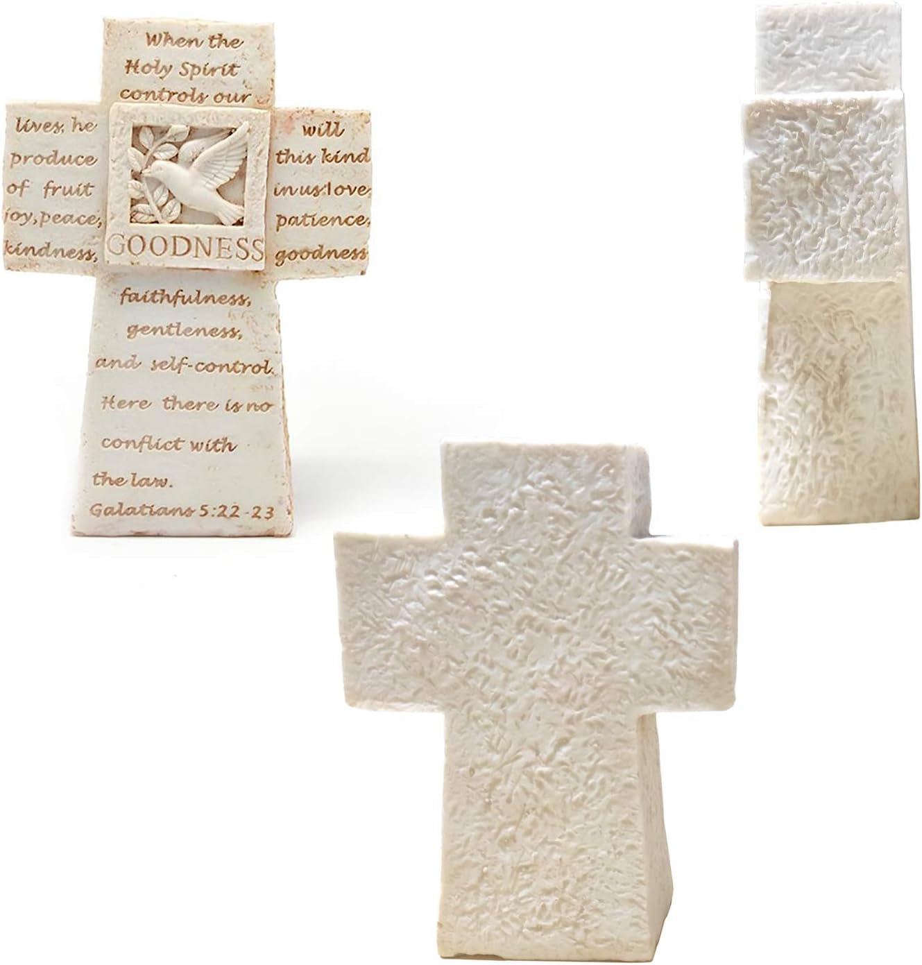 BEZALEL Christian Rustic Cross Decor - Desktop Cross Christian Cross Decorations Table Crosses for Home, Christian Desk Decor Small Standing Cross for Bedroom, Shelf - 5'' Beige Jesus Cross for Church